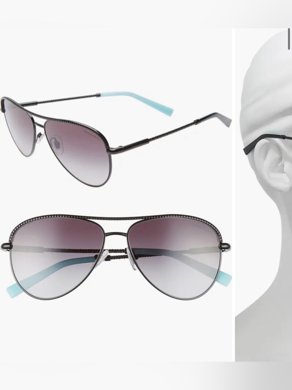 Tiffany & Co 57mm Aviator Sunglasses with blue accents